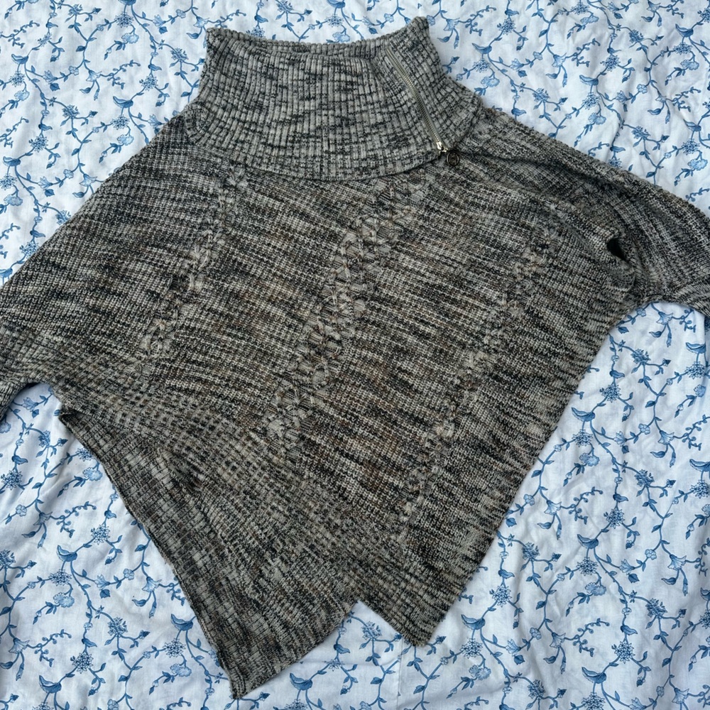White House Black Market Zip Neck Marled Poncho